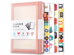 Diário De Caderno A5 240 Páginas Papel Grosso De 100 Gsm Com Bolso Bandagem Elástica Tamanho 8,4 X 5,9 Polegadas Com 4 Adesivos Rosa ZMDECQNA