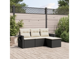Vidaxl 4 Pcs Conjunto De Sofás Para Jardim C/ Almofadões Vime Pe Preto