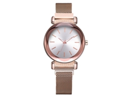 Relógio de Pulso Feminino de Quartzo com Pulseira de Liga e Strass Rosa Ouro Branco