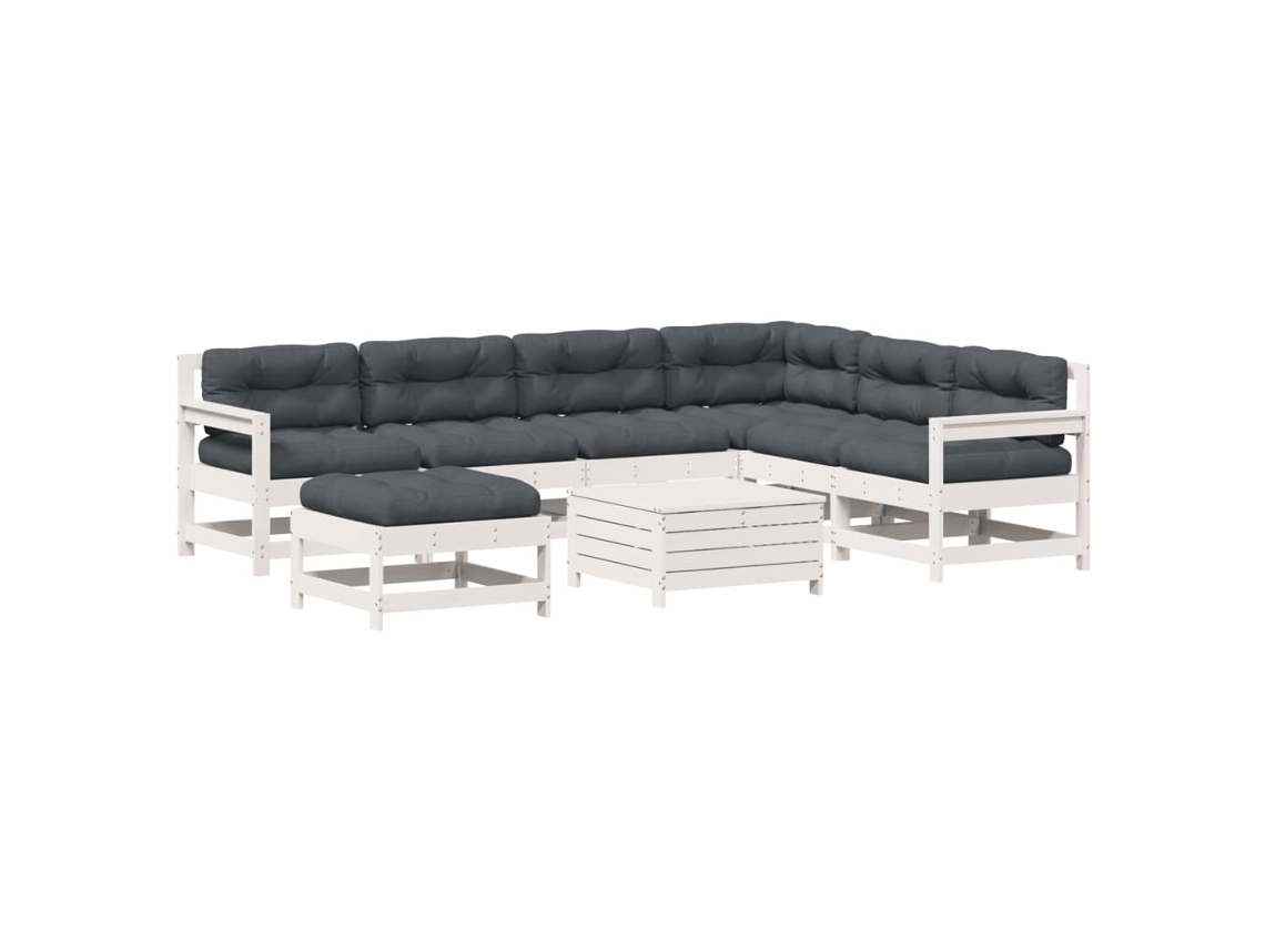 8 Pcs Conj. Lounge de Jardim C/ Almofadões Pinho Maciço Branco MAISON EXCLUSIVE