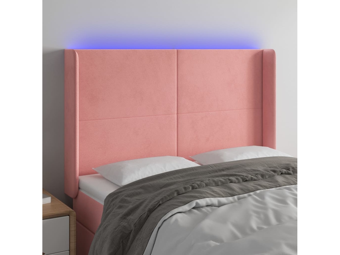 Vidaxl Cabeceira De Cama C/ Luzes Led Veludo 147x16x118/128 Cm Rosa
