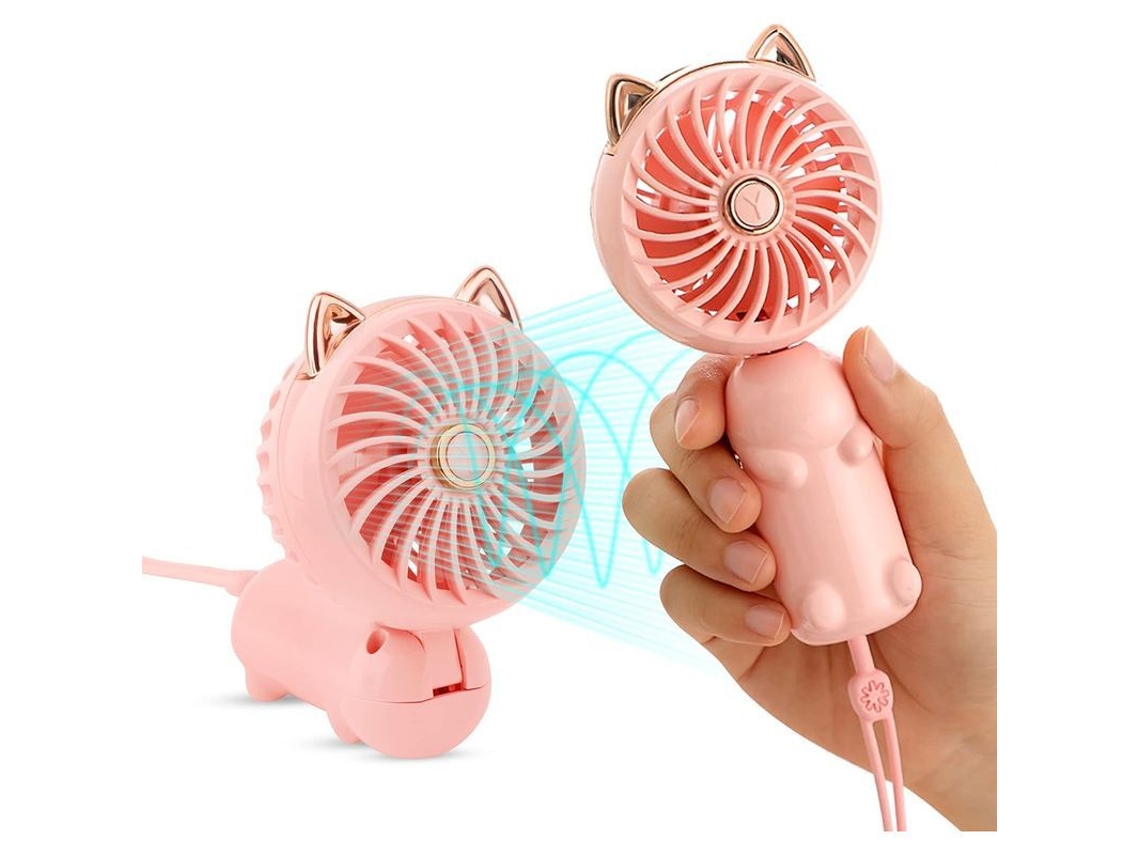 Ventilador portátil de mão mini com orelhas de gato, USB recarregável para meninas, mulheres e crianças em viagem outdoor | S/MARCA