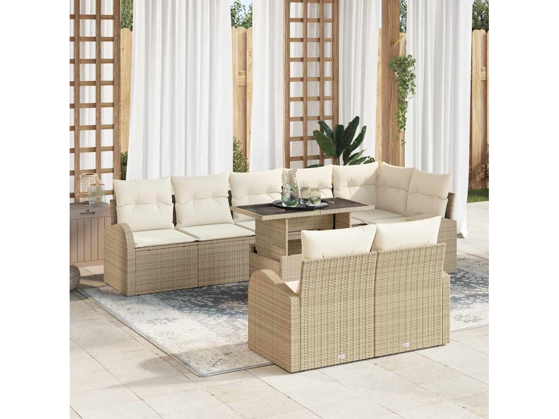 Vidaxl Conjunto De Sofá De Jardim 9 Unid. Bege Rattan Sintético
