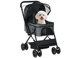 Carrinho Dobrável para Cães com Alça Reversível em Malha para Janela Cesta de Armazenamento 76,5x52x95 Cm Cinza Ge