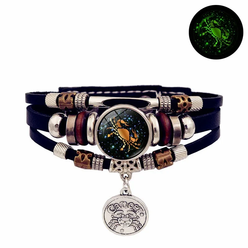 Pulseira Vintage Do Signo De Câncer Que Brilha No Escuro