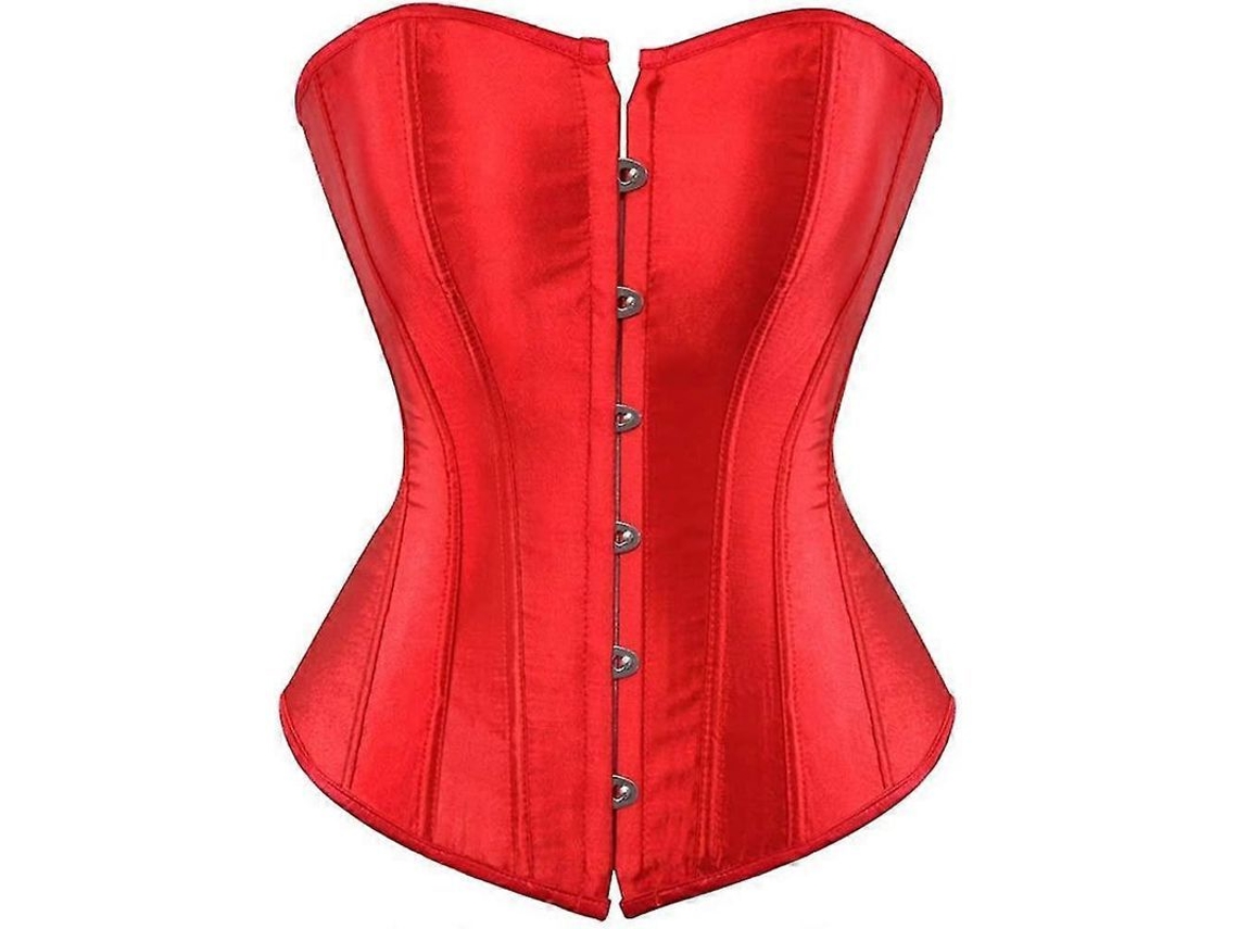 Corset de Seda Burlesque Steampunk com Gola Alta e Calcinha para Festas e Treinamento de Cintura Plus Size Vermelho