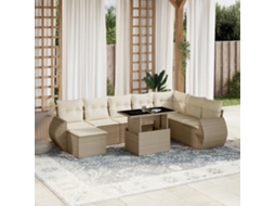 Vidaxl 9 Pcs Conjunto De Sofás P/ Jardim Com Almofadões Vime Pe Bege