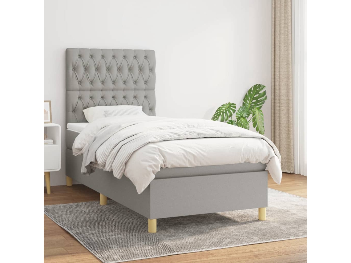 Vidaxl Cama Com Molas/colchão 90x200 Cm Tecido Cinza-claro