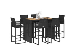 Vidaxl 7 Pcs Conj. De Bar Jardim Sem Almofadões Vime Pe/acácia Preto