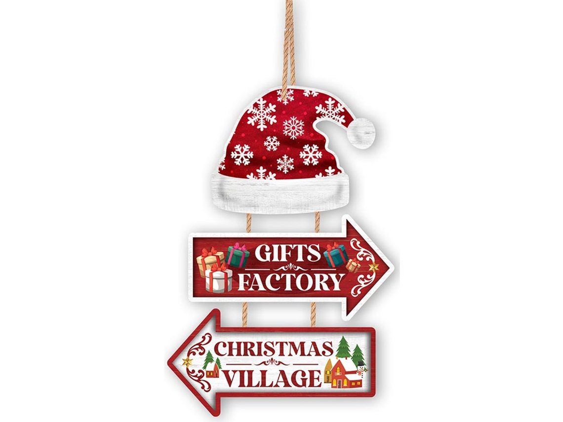 Placa de Fábrica de Presentes e Aldeia de Natal 36x24 cm