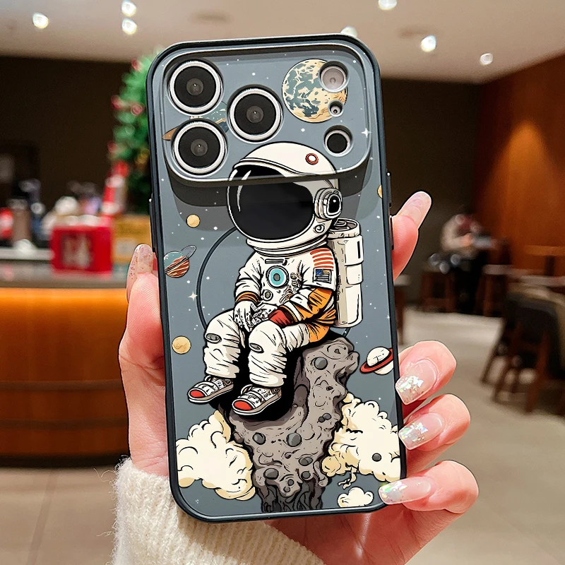 (preto) Capa Magnética Para Iphone 17 Com Estampa Fofa De Astronauta, Resistente A Impactos.