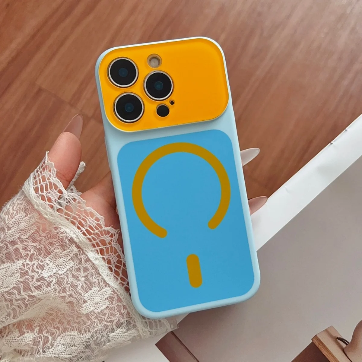 Capa Protetora Com Lente Grande E Carregamento Magnético Para Iphone 14 Pro Max (laranja E Azul).