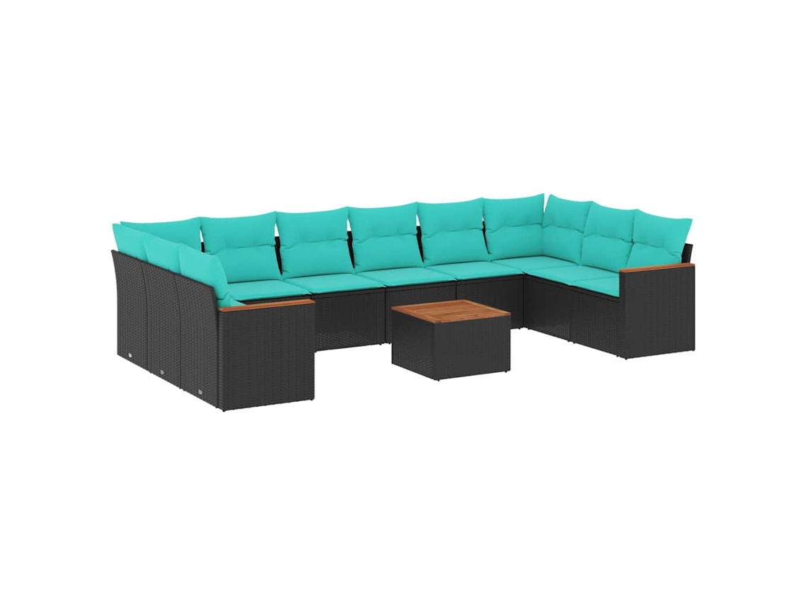 Conjunto de Sofá de Jardim, 11 Peças, Almofadas, Rattan Preto MAISON EXCLUSIVE