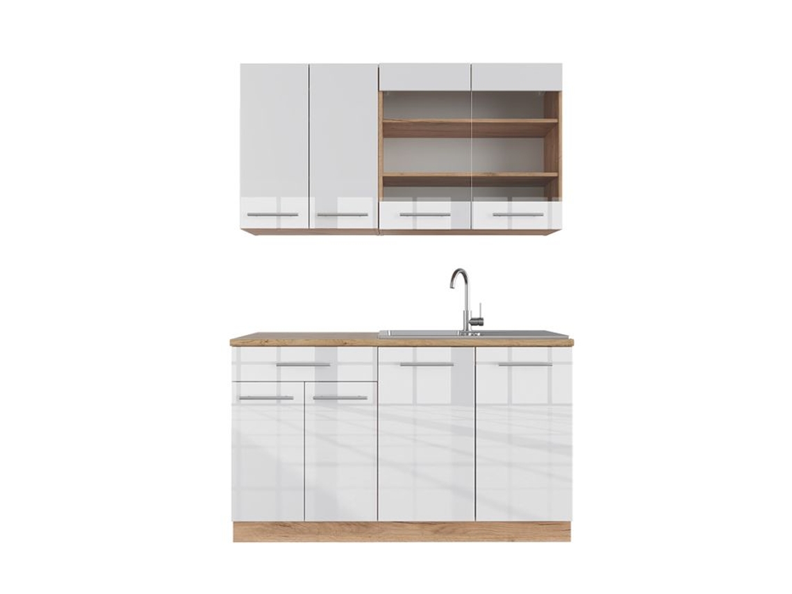 Cozinha Fame-Line, 140 cm, Carvalho PT, Branco brilhante/Carvalho dourado, Vicco