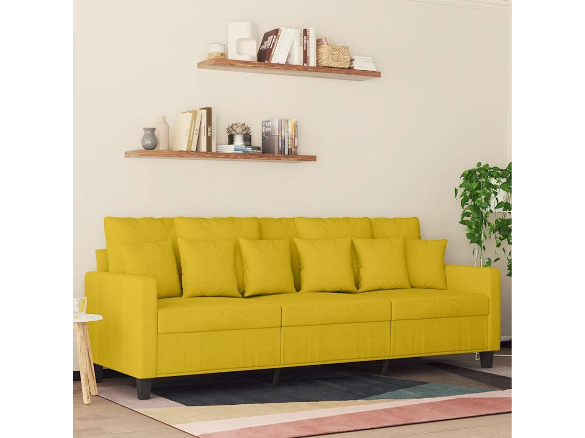 Vidaxl Sofá De 3 Lugares 180 Cm Veludo Amarelo