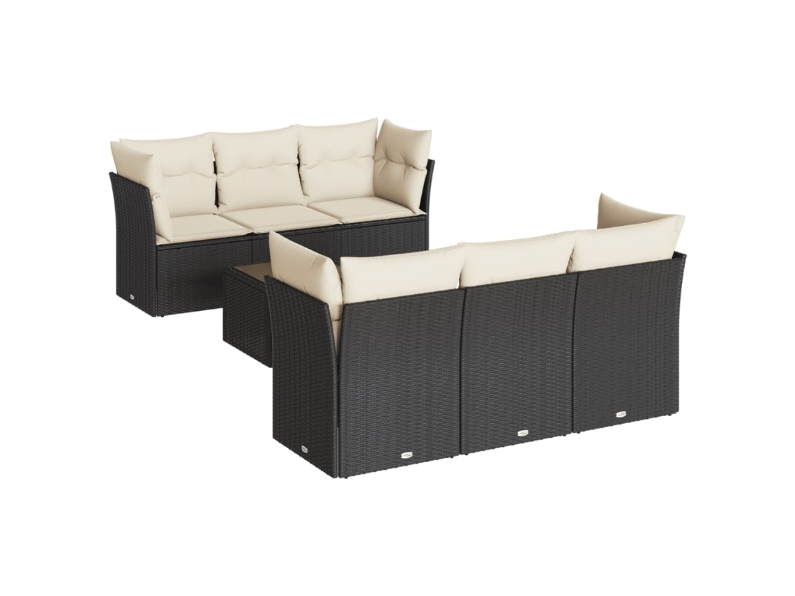 Conjunto de 7 Sofás para Jardim com Almofadões Vime Pe Preto MAISON EXCLUSIVE (7 pcs)