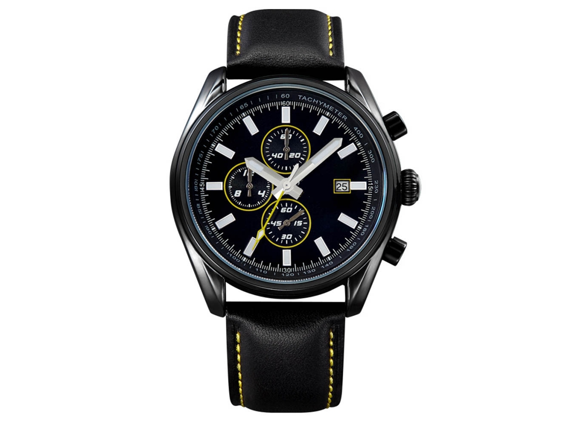 Relógio Quartz Masculino com Pulseira de Couro e Mostrador Redondo S/MARCA