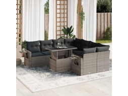 Vidaxl 9 Pcs Conjunto Sofás P/ Jardim Com Almofadões Vime Pe Cinzento