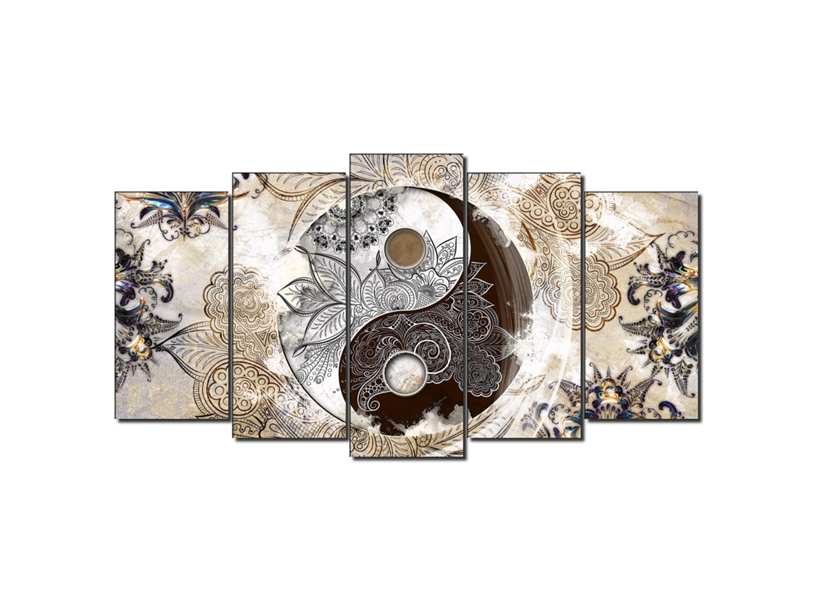 Quadro Moderno DEKOART Ying Yang, Abstratos,Zen, Bege, Marrom (150 X 80cm)