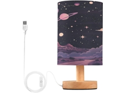 Abajur De Cabeceira Com Planetas, Portas De Carregegamento Usb C, Luminária De Mesa Cabeceira, Luminária De Leitura Led