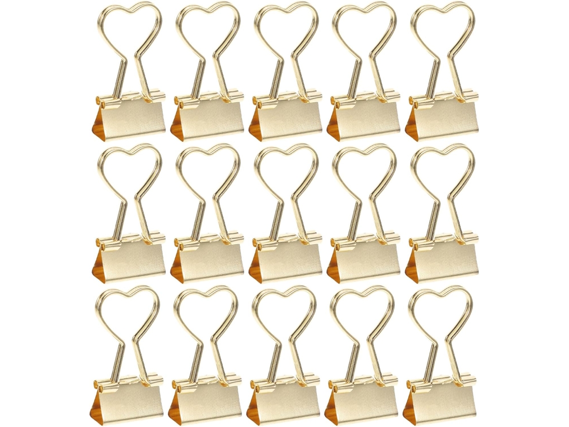Clips metálicos em formato de coração Magiclulu, 24 unidades, banhados a ouro, para uso em dispositivos que não sejam de mesa.