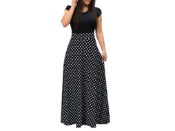 Vestido longo Rebe feminino com estampa floral, manga curta e gola redonda, ideal para festas na praia. Tamanho G. Estampa de bolinhas.