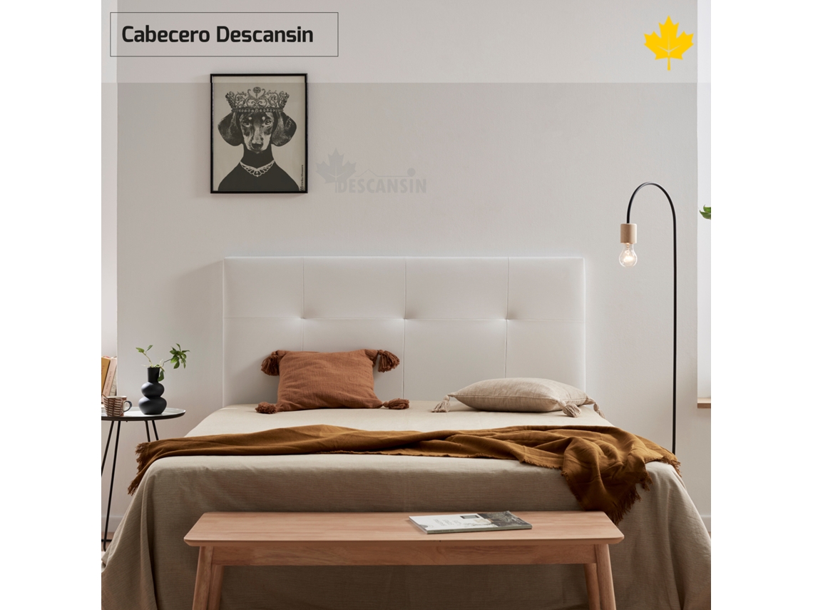 Cabeceira estofada DESCANSIN 90x120 cm Branco Tecido liso couro sintético
