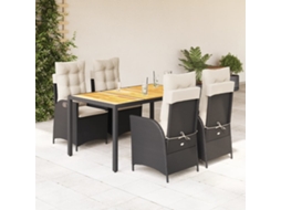 Vidaxl 5 Pcs Conjunto De Jantar P/ Jardim C/ Almofadões Vime Pe Preto