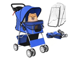 Capa De 10kg Chuva Tira Refletiva Cesta 77x44x102cm Azul Carrinho Cão Cães Dobrável Destinado A Gatos Até