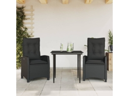 Vidaxl 3 Pcs Conjunto de Jantar P/ Jardim C/ Almofadões Vime Pe Preto