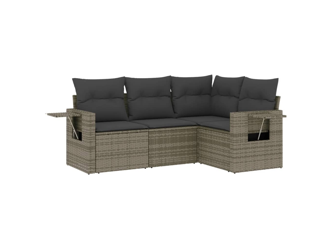 Conjunto de 4 Sofás de Jardim com Almofadões Vime Pe Cinzento MAISON EXCLUSIVE (4 pcs)