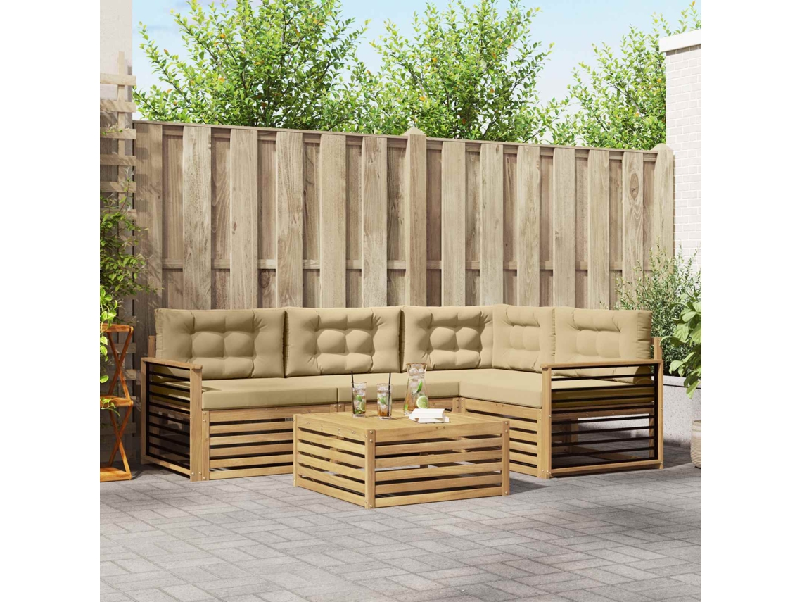 Vidaxl Conjunto De Sofás Para Exterior 6 Unid. Branco E Bege Poliéster
