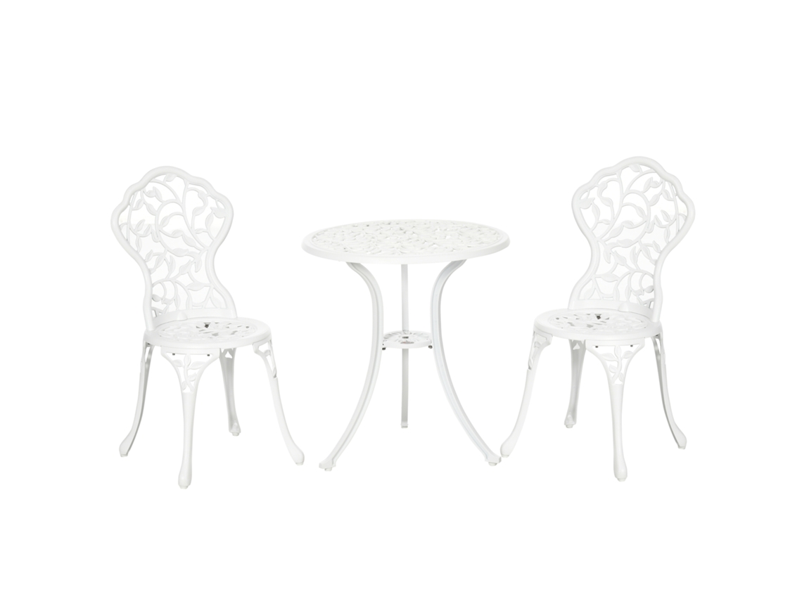 Conjunto de Jardim CHEZMOI 3 peças, 2 cadeiras e mesa redonda, branco