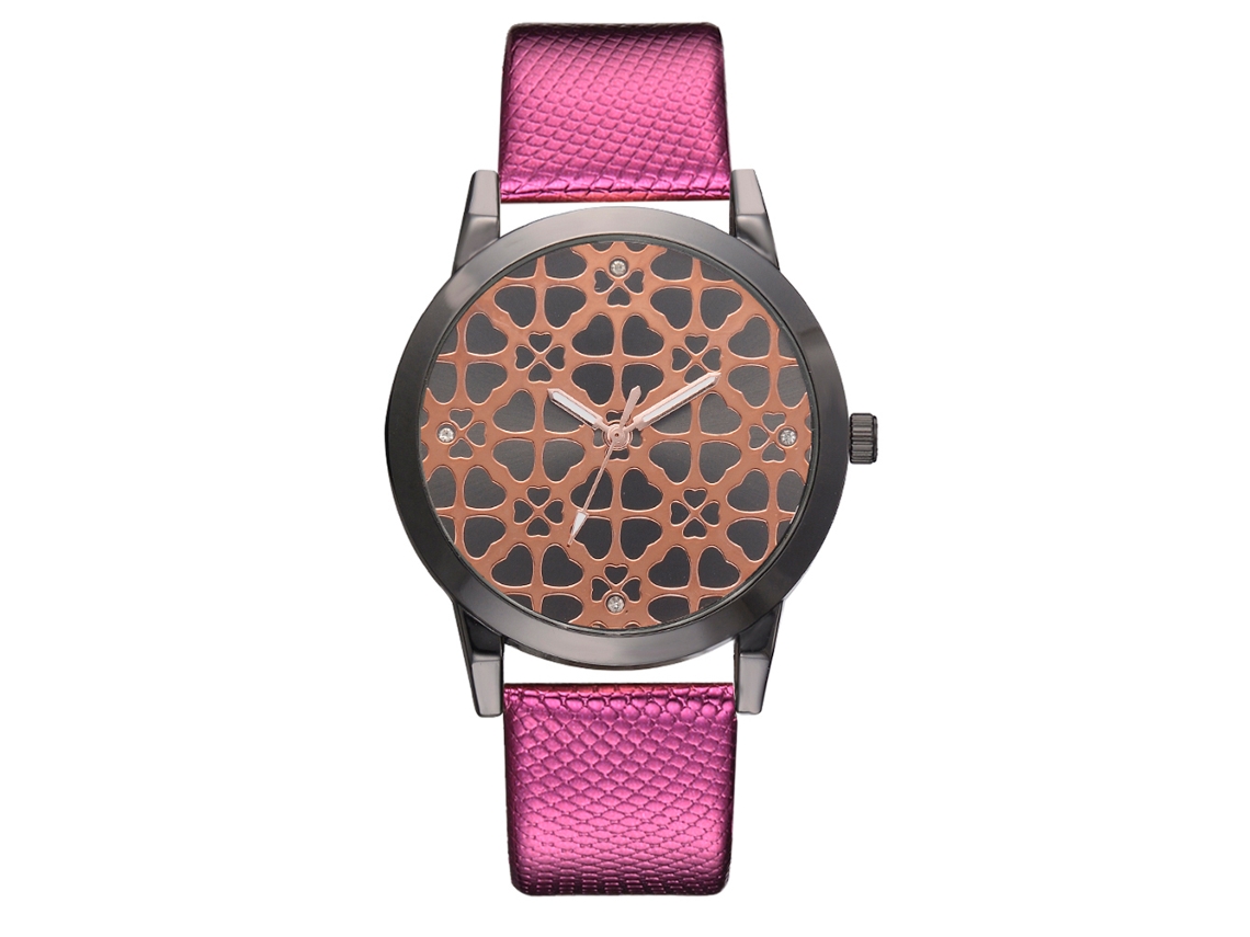 Relógio de Pulso Feminino de Quartzo com Cinta Pu e Strass Cor Rosa Vermelha