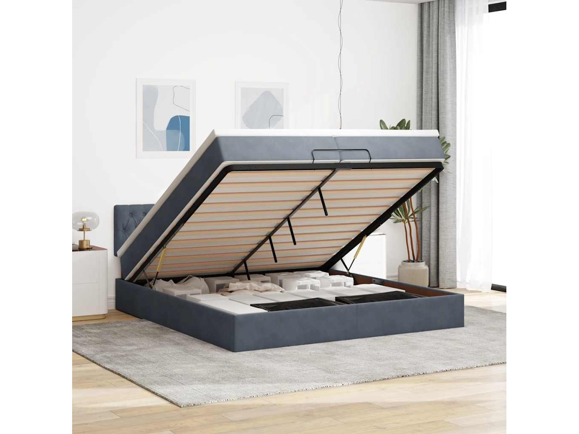 Vidaxl Estrutura De Cama Otomana Com Colchão 200x200cm Cinzento Escuro