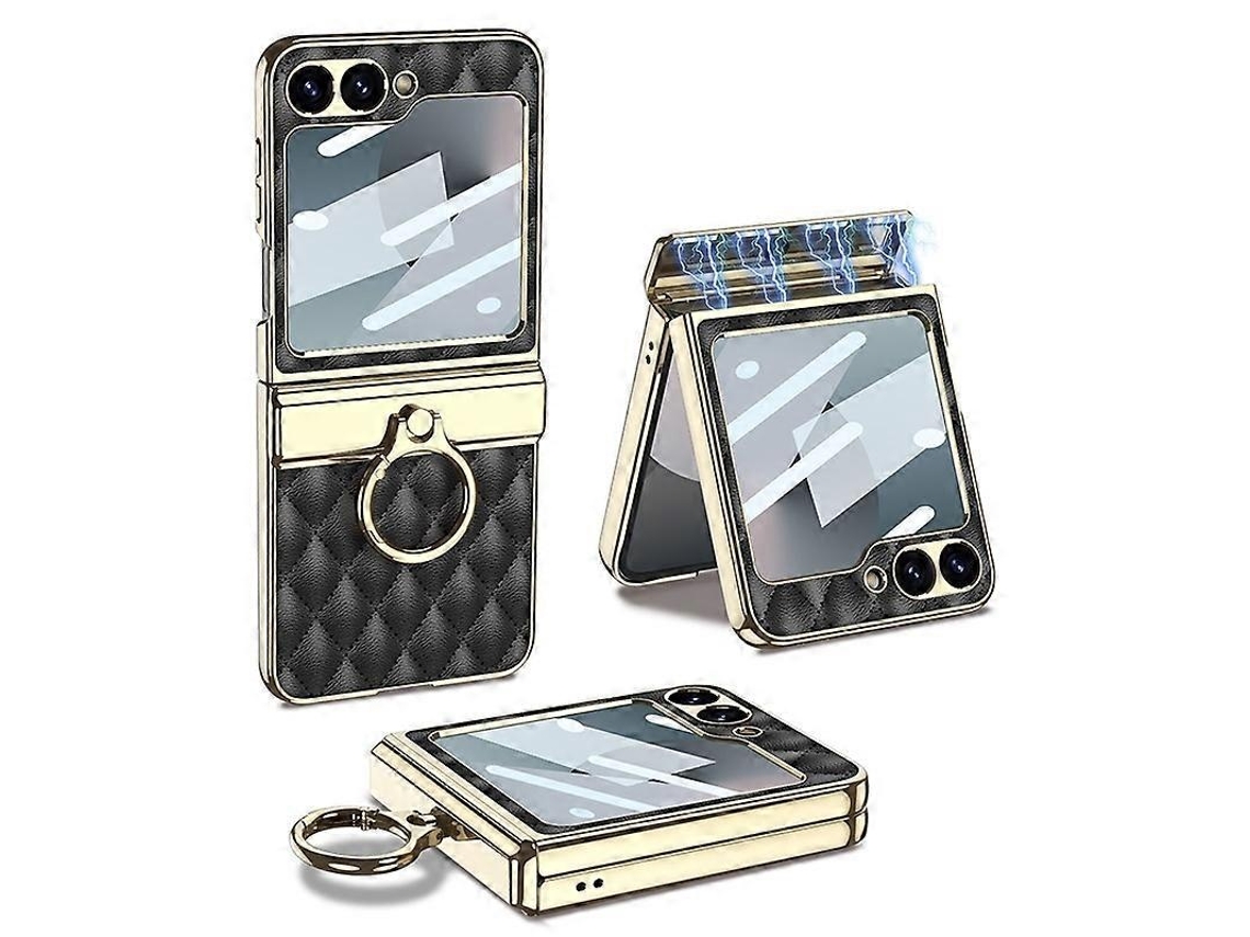 Capa Couro Anel Para Samsung Galaxy Z Flip6, Elysve