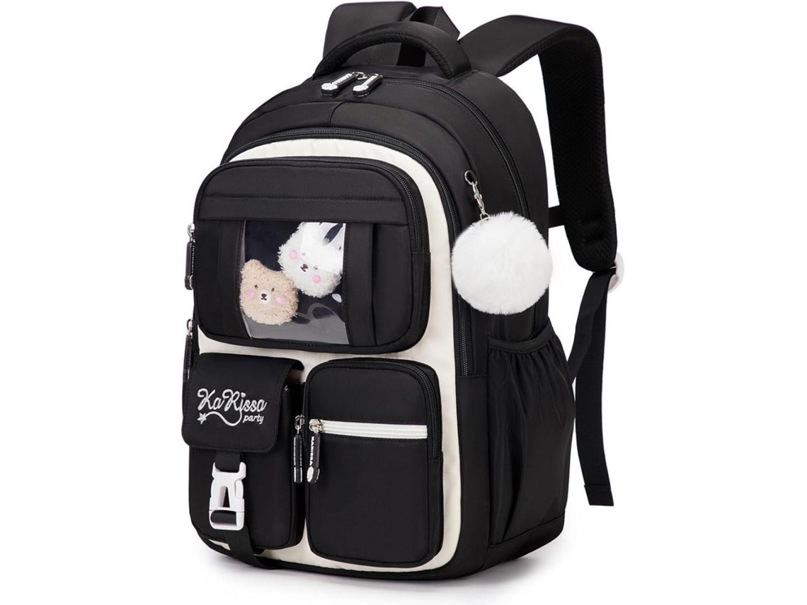 Mochila Escolar Kawaii Ita para Meninas em Rosa Preto BRILVIBERA
