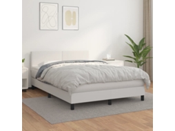 Vidaxl Cama Com Molas/colchão 140x190 Cm Couro Artificial Branco