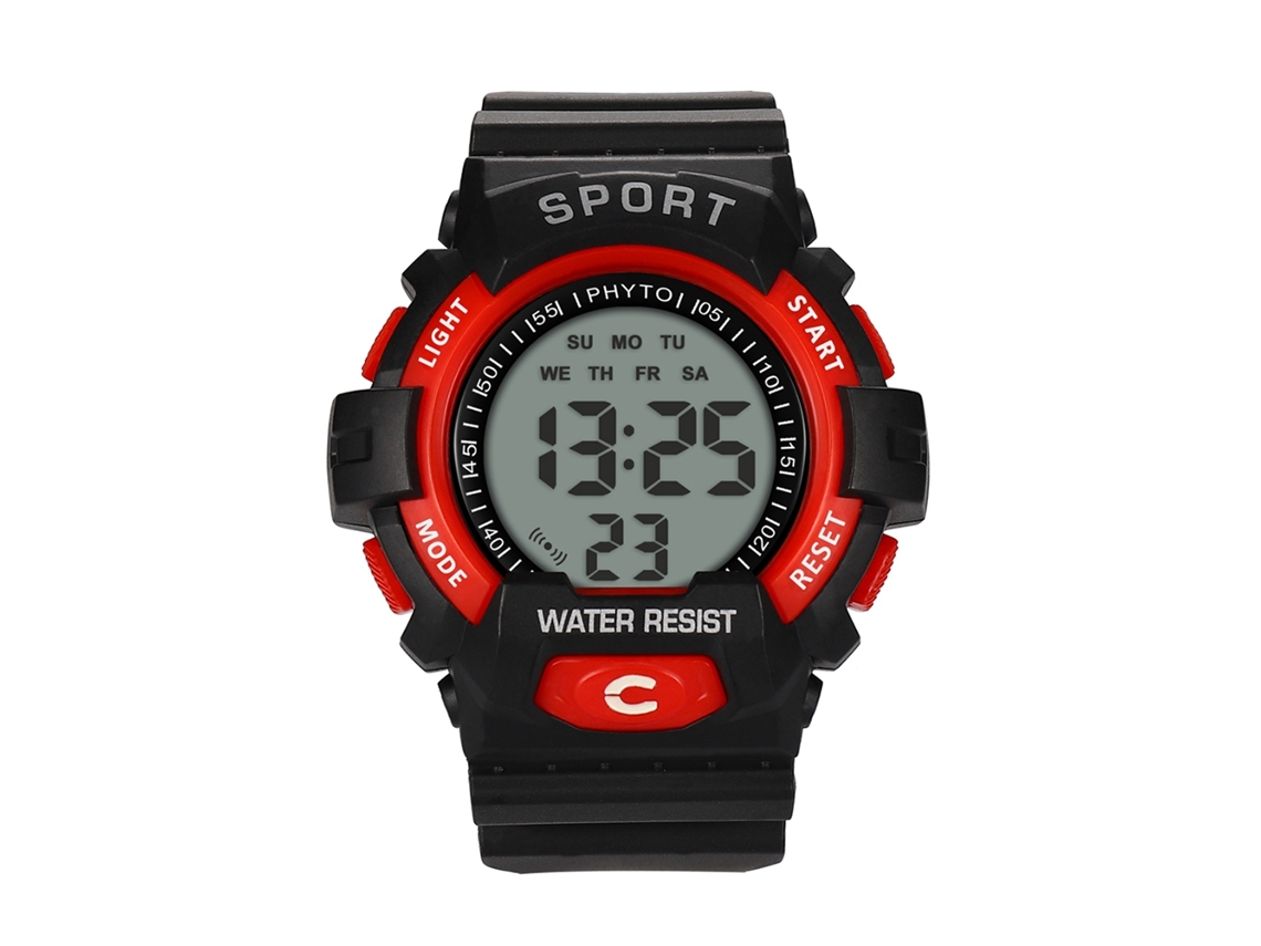 Relógio esportivo eletrônico masculino com visor digital, cristal, para atividades ao ar livre, vermelho.