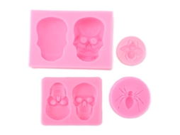 Moldes De Silicone Para Bolo Halloween Cabeça De Caveira E Aranha Rosa