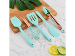 2026 conjunto de 5 Utensílios de Cozinha de Silicone Resistente Ao Calor para Assar, Escorredor e Espátulas Antiaderentes (verde)