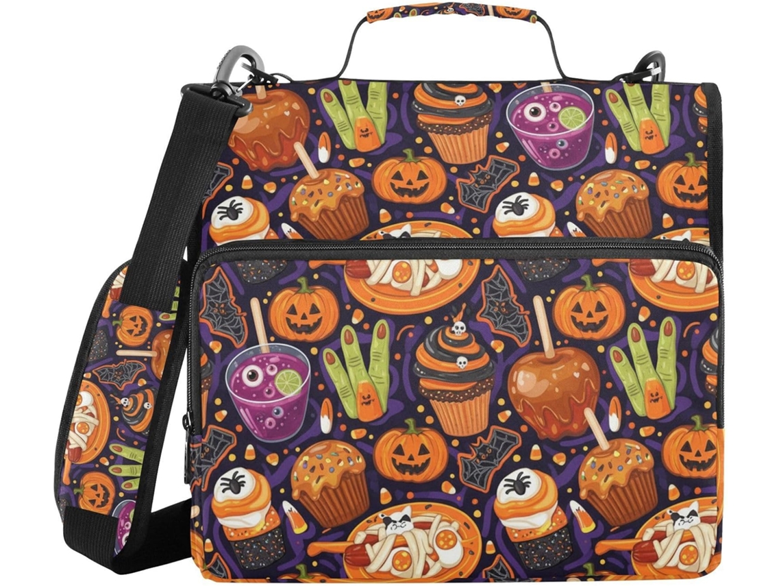 Pasta Organizadora com 3 Anéis, Estampa de Data e Comida de Halloween, 3,8cm 1,5 Polegadas, Come Date