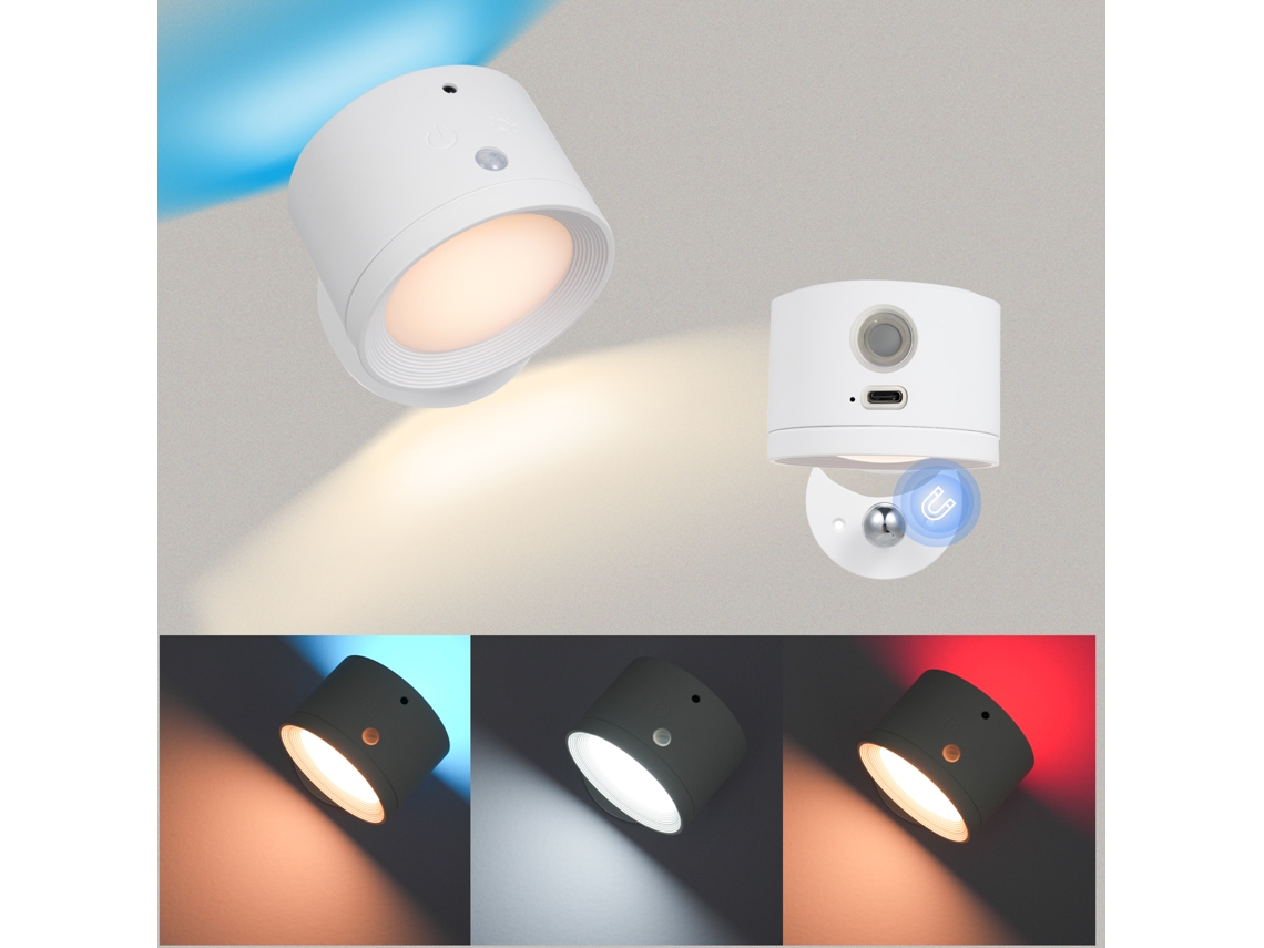 Lâmpada de Parede com Sucção Magnética, Rgb, Sensor de Movimento, Controle Remoto, Touch, Timer, 3 temperaturas
