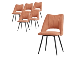 ML-DESIGN Conjunto de 6 Cadeiras de Jantar Laranja Assento de Poliéster Pernas de Metal Preto