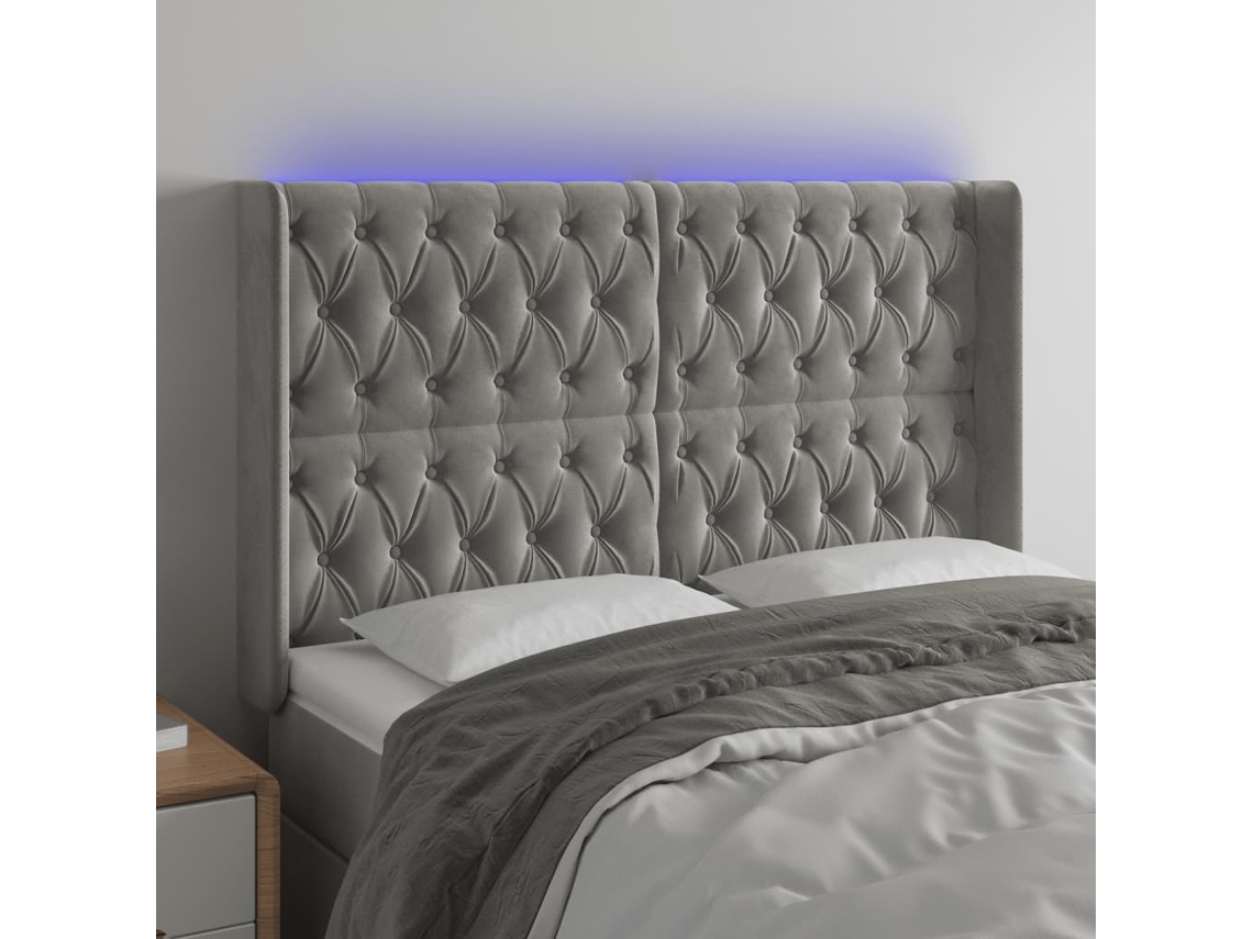 Cabecero de terciopelo con luces LED 163x16x118/128cm Gris Claro