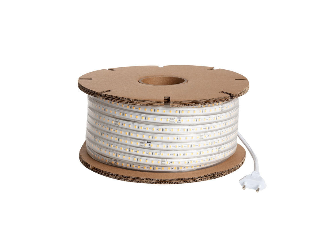 Fita Led Regulável 220v Smd 120 Led/m Rolo 50m 8.5w/m 850lm/m Largura 12mm Corte 20cm Ip65 Vermelho