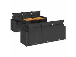Conjunto de 7 Sofás para Jardim com Almofadões Vime Pe Preto MAISON EXCLUSIVE (7 pcs)