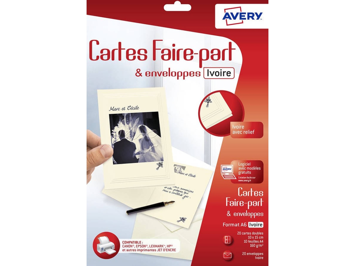 10 Folhas de Postal AVERY Ivoire