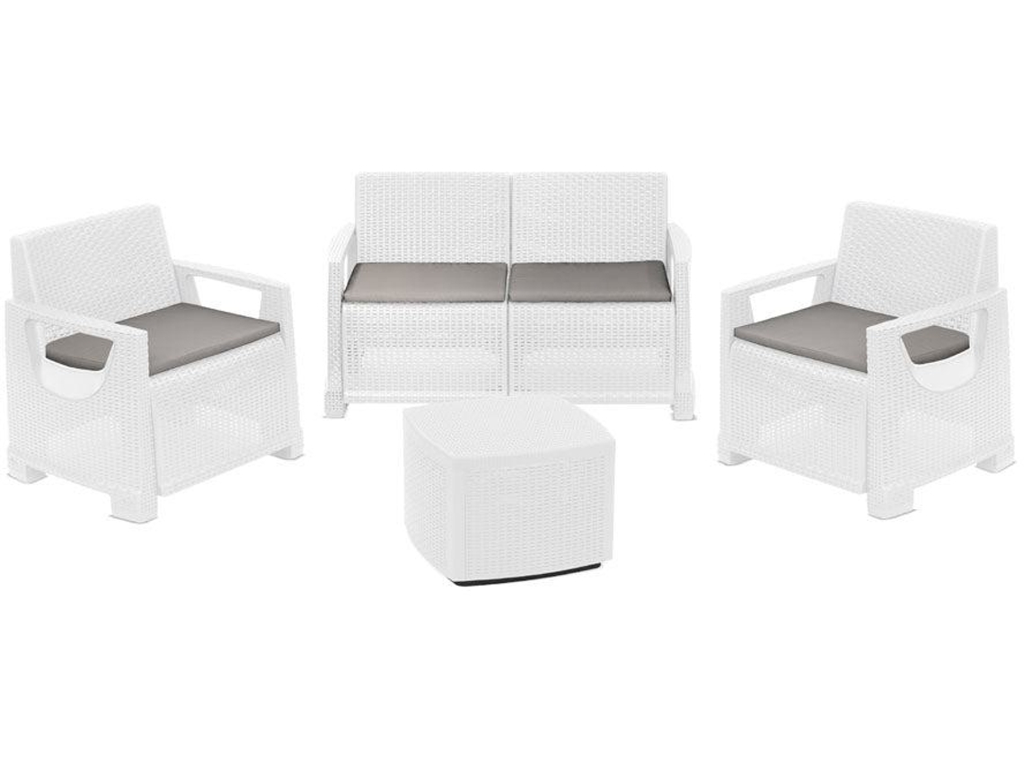 Conjunto de Jardim Bellagio Branco IPAE PROGARDEN (2 Cadeirões + 1 Sofá Duplo + 1 Mesa de Apoio)