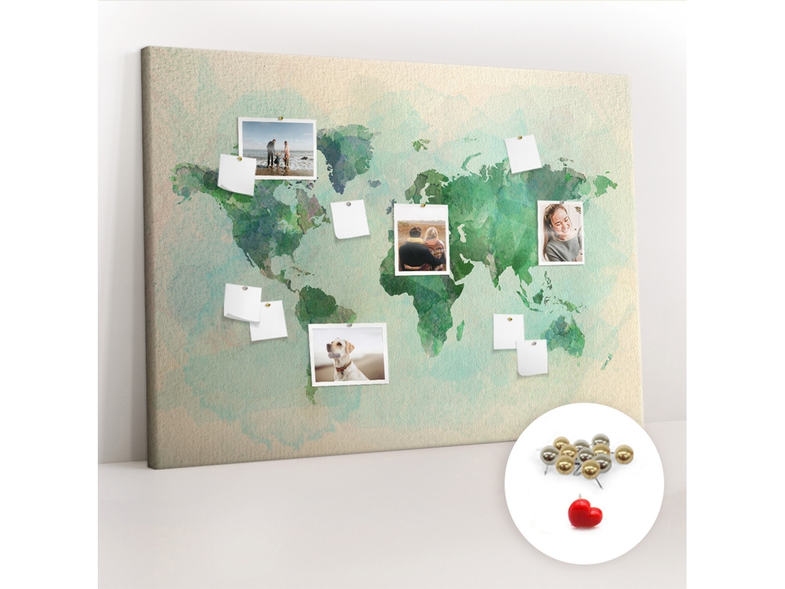 Painel De Cortiça Para Parede Mapa-múndi Em Aquarela Para A Sala De Estar Espelharte (140x100 Cm)